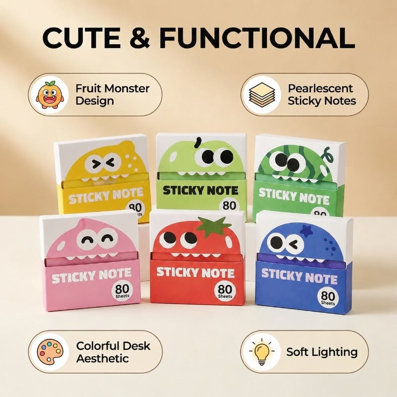 🔥 Buy 1 Get 1 Free ✨ Fruit Monster Pop-Up Sticky Notes 🍋🍏