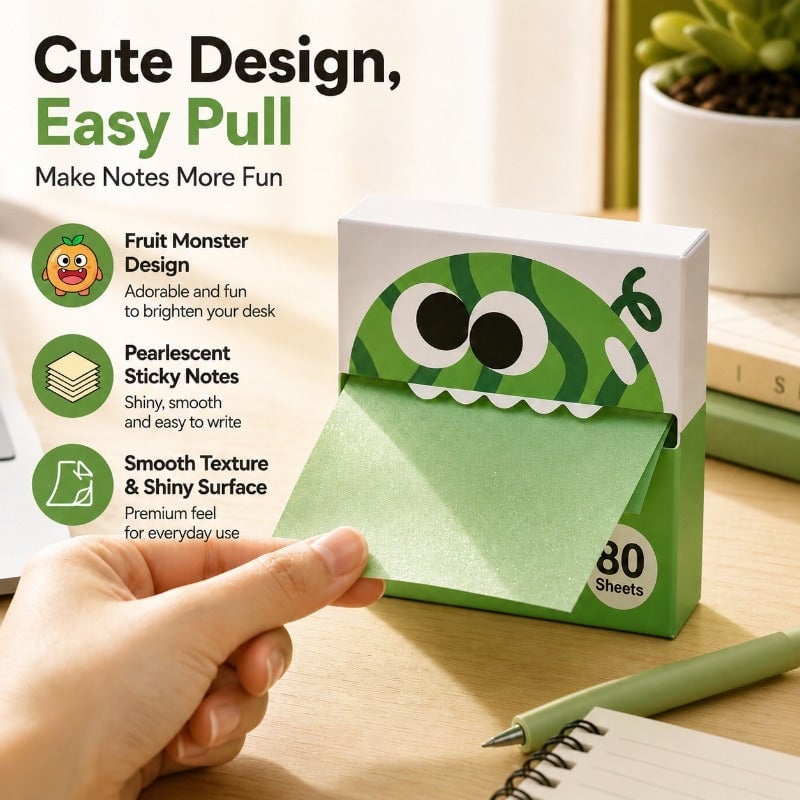 🔥 Buy 1 Get 1 Free ✨ Fruit Monster Pop-Up Sticky Notes 🍋🍏