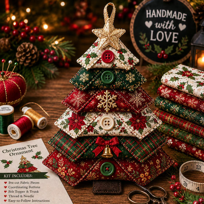 🎄 Layered Fabric Tree Ornament DIY Sewing Kit 🎁 Create A Cozy Handmade Fabric Tree Ornament ✨