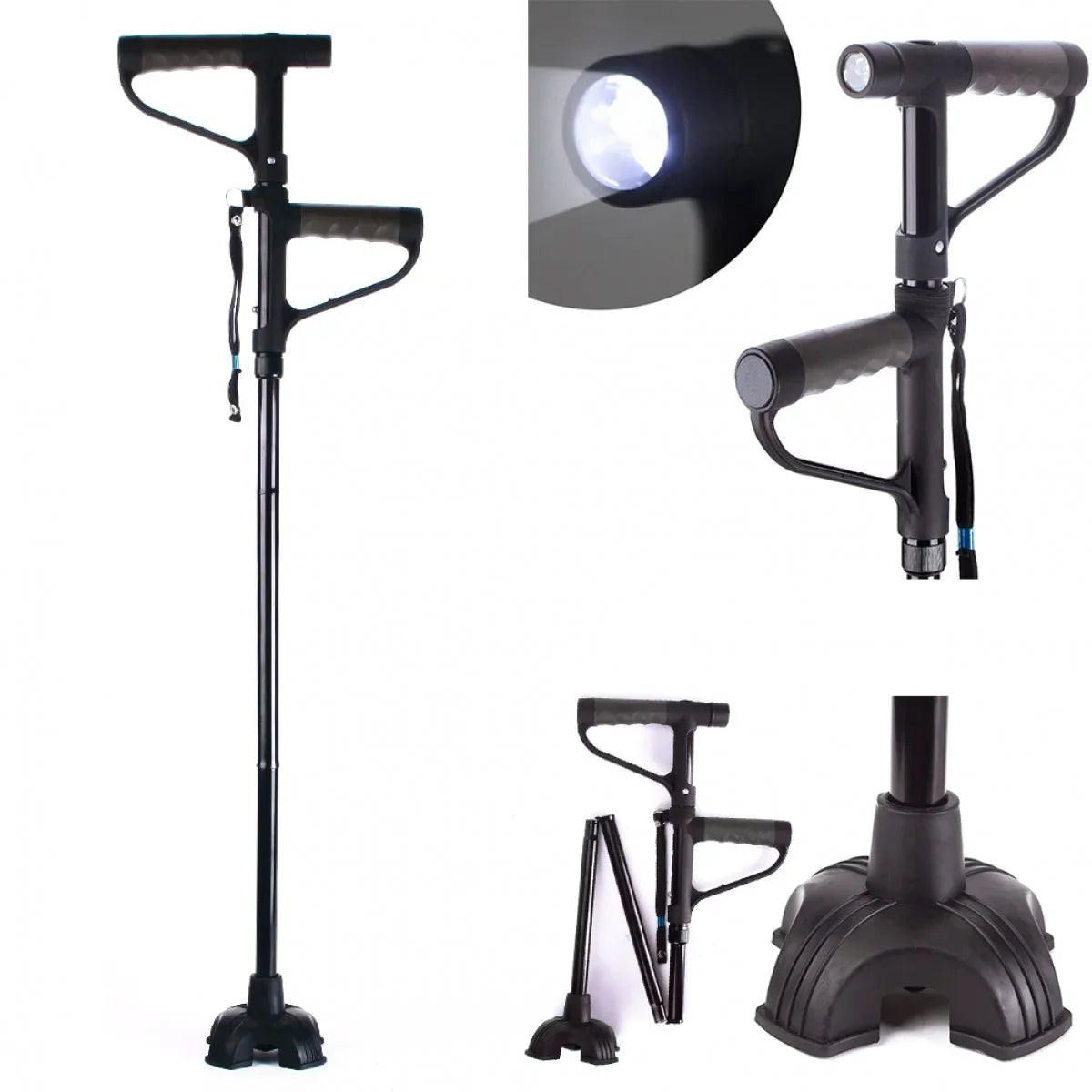 Aluminum alloy with LED light non-slip foldable walking stick