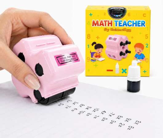 Math Teacher 4 in 1 Math Roller Stamp, Addition Subtraction Multiplication Practice Tool, Math Stamp Ink Roller for Kids Ages 5-9 1st 2nd 3rd Grade Classroom Homeschool Home Use, Math Gift for Kids, Summer Learning | GoldenEgg