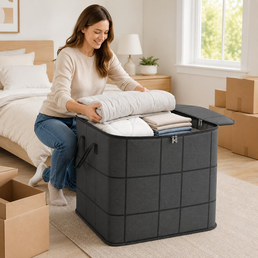 ⚡Hot Sales 49% OFF🔥-Spacious Moving Storage Bin – Zippered Organizer for Quilts, Bedding & Sweaters, Large Capacity Fabric Bag for Closet & Moving Day