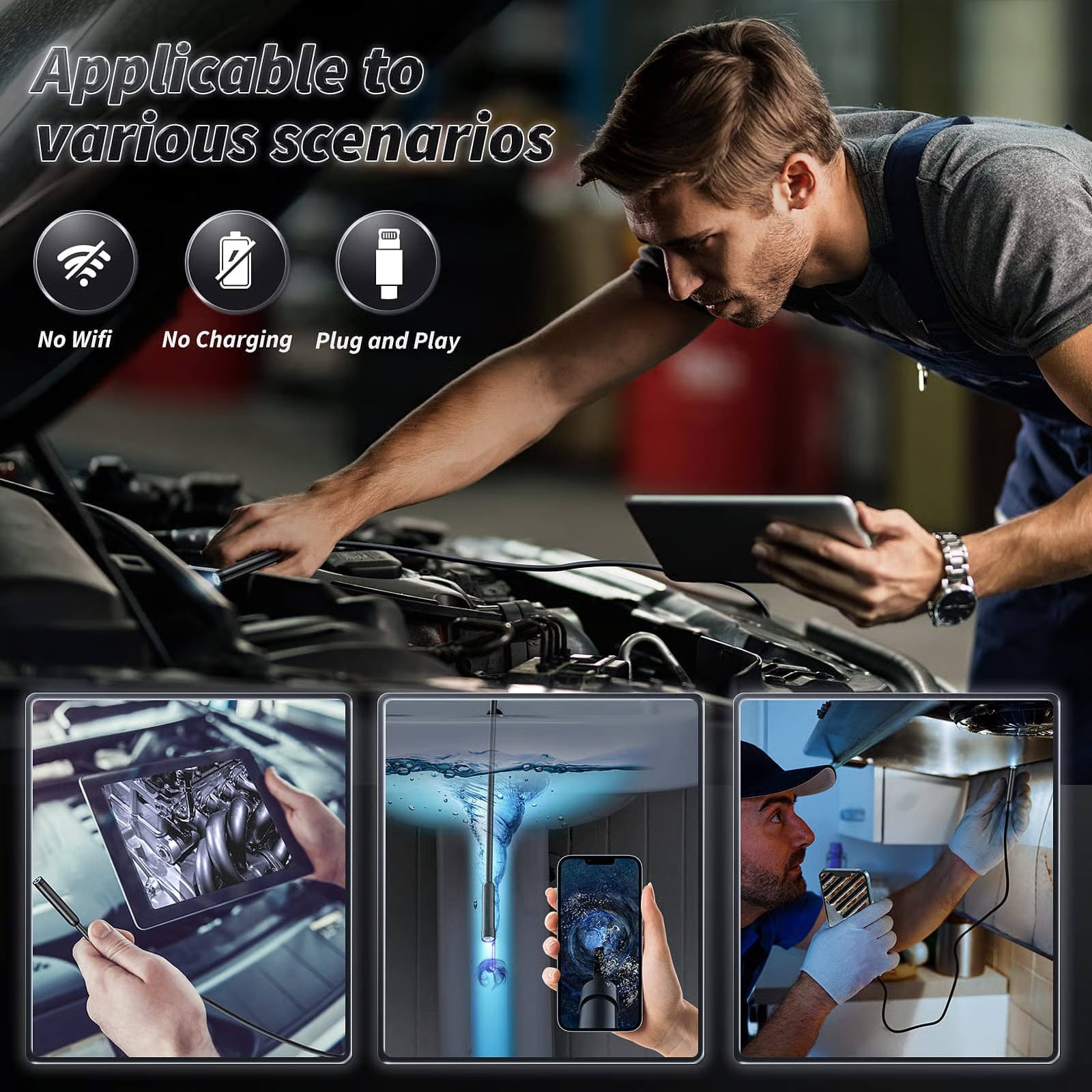 🔥LAST DAY SALE 49% OFF-🔎 Plug-and-Play Endoscope Camera - Compatible with Android & iPhone & ipad for Direct Connection