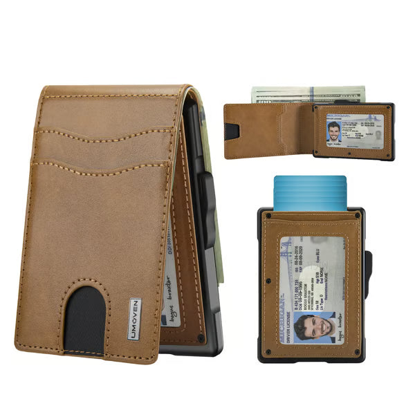 🔥🔥LAST DAY SALE 49% OFF-🔥Minimalist Pop-Up Wallet for Men – RFID Blocking Aluminum Card Holder with Cash Slot, ID Window & Leather Front Pocket